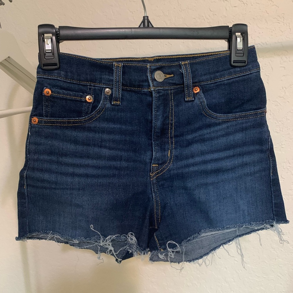 High Rise Dark Wash Levi Shorts